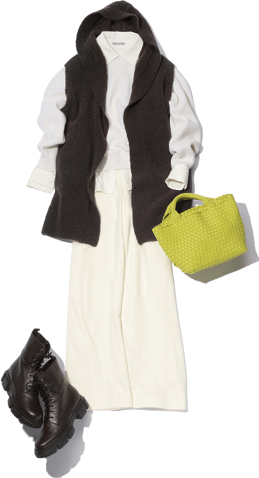 「theory luxe」のカーディガン・ニット・シャツ・パンツ・「Naghedi」のバッグ・靴