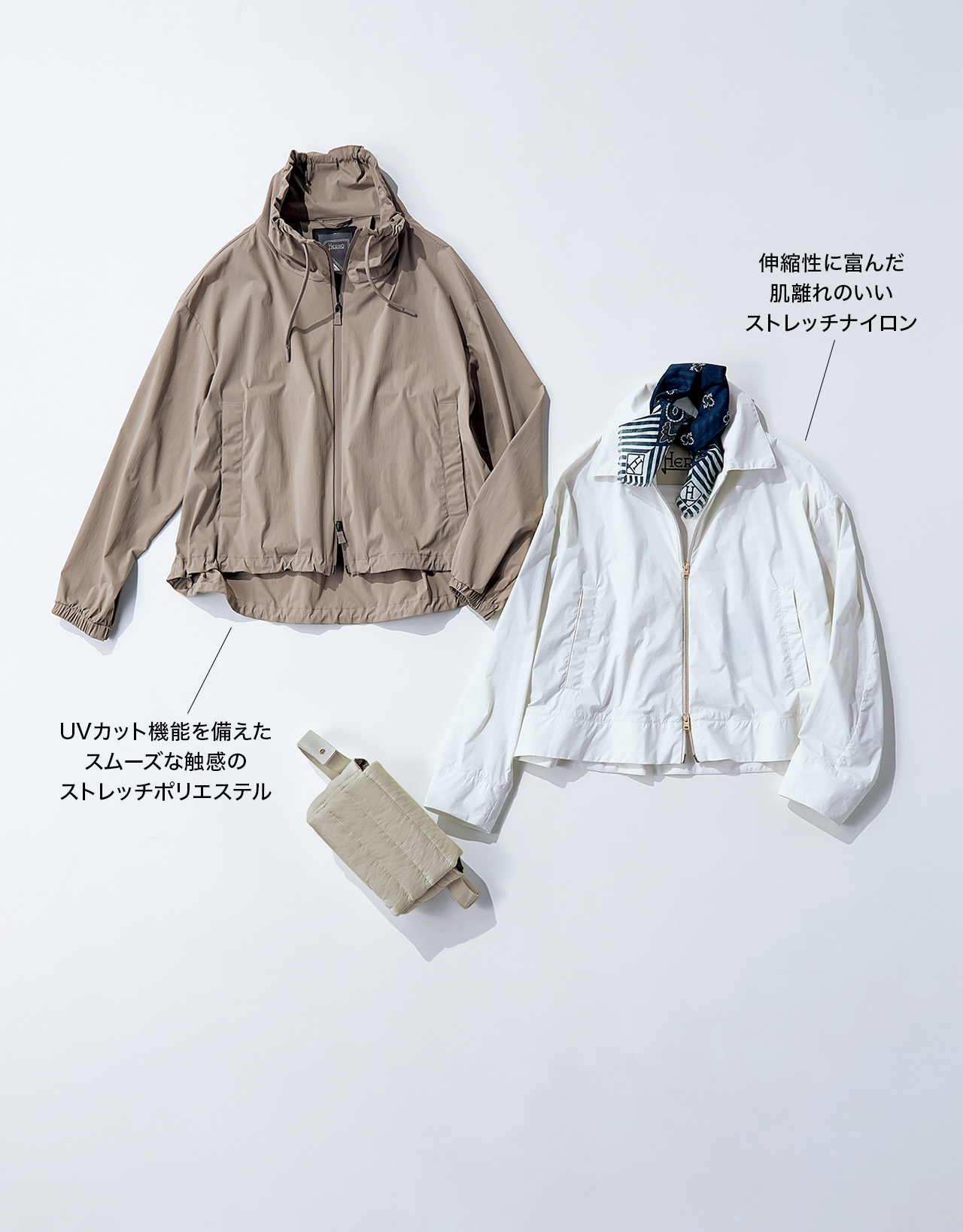 伸縮性に富んだ 肌離れのいい ストレッチナイロン UVカット機能を備えた スムーズな触感の ストレッチポリエステル