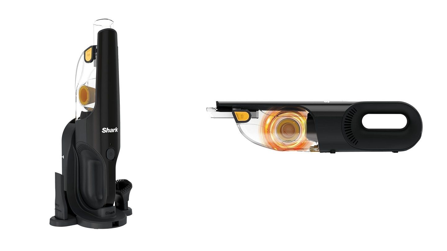 Shark 充電式サイクロンハンディクリーナー「CH901J」オープン価格(推定市場価格¥9,900)【幅97×奥行433×高さ110mm、重さ 約950g】最長運転時間約10分、充電時間約6時間。スクラビングブラシ、隙間ツール、充電ドック付属。