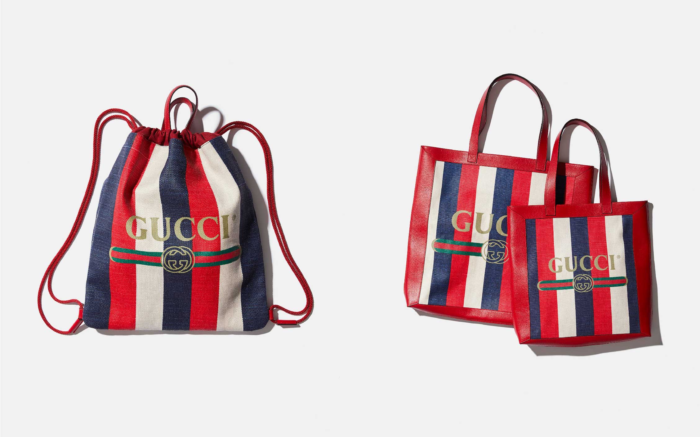 写真左ドローストリングバッグ¥97,000・トートバッグ大¥203,000・小¥171,000(グッチ ジャパン〈グッチ〉)