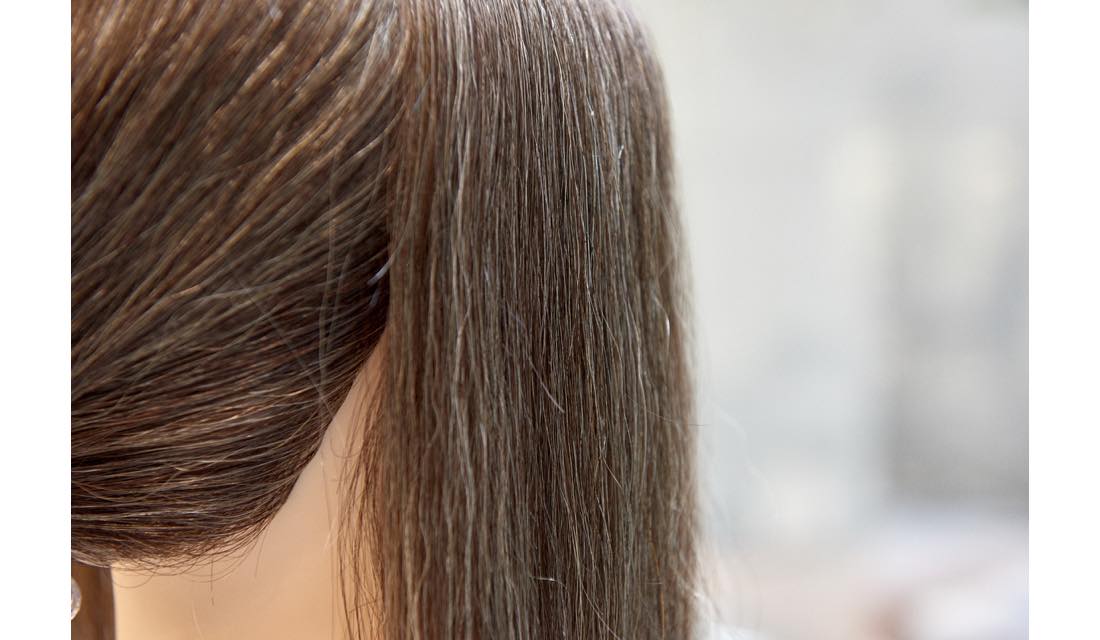 今回使用したのは白髪の割合が50%のウィッグ。かなり白髪が浮いて見える