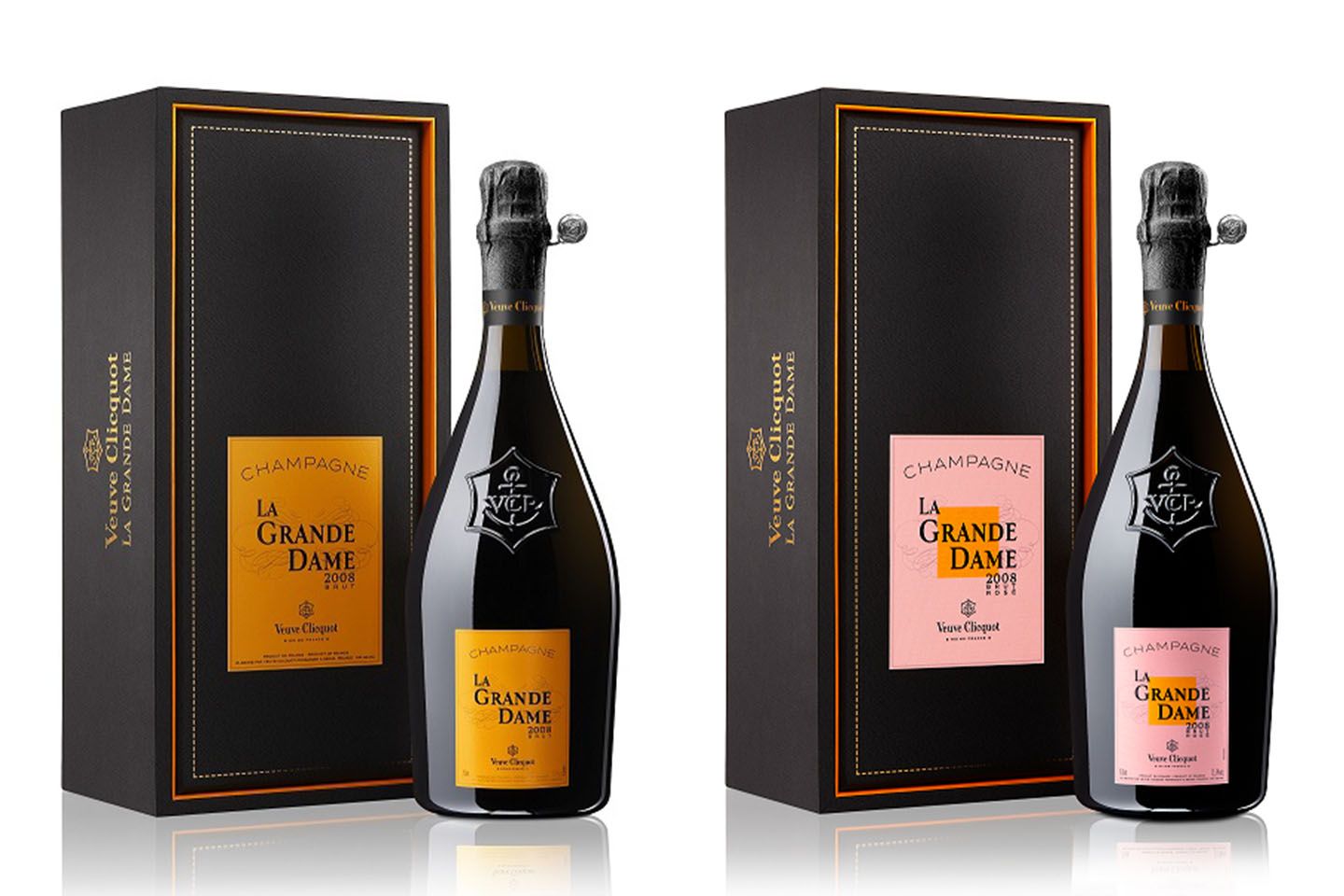 左/「ヴーヴ・クリコ ラ・グランダム 2008」¥19,400・右/「ヴーヴ・クリコ ラ・グランダム ロゼ 2008」¥38,400(税抜)