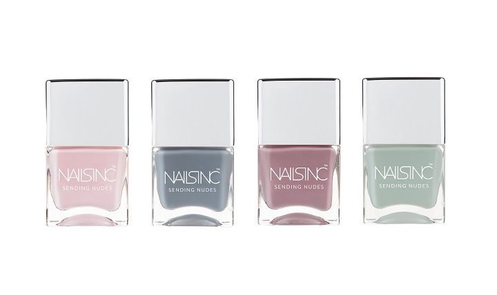 ネイルズ インク センディング ヌーズ ネイルポリッシュ 各14ml ¥2,600 写真左から/NAKEY NAKEY(ネイキー ネイキー)、SO NUDE(ソー ヌード)、NUDE GIRL(ヌード ガール)、RUDE NOT TO(ルード ノット トゥ)※限定発売中