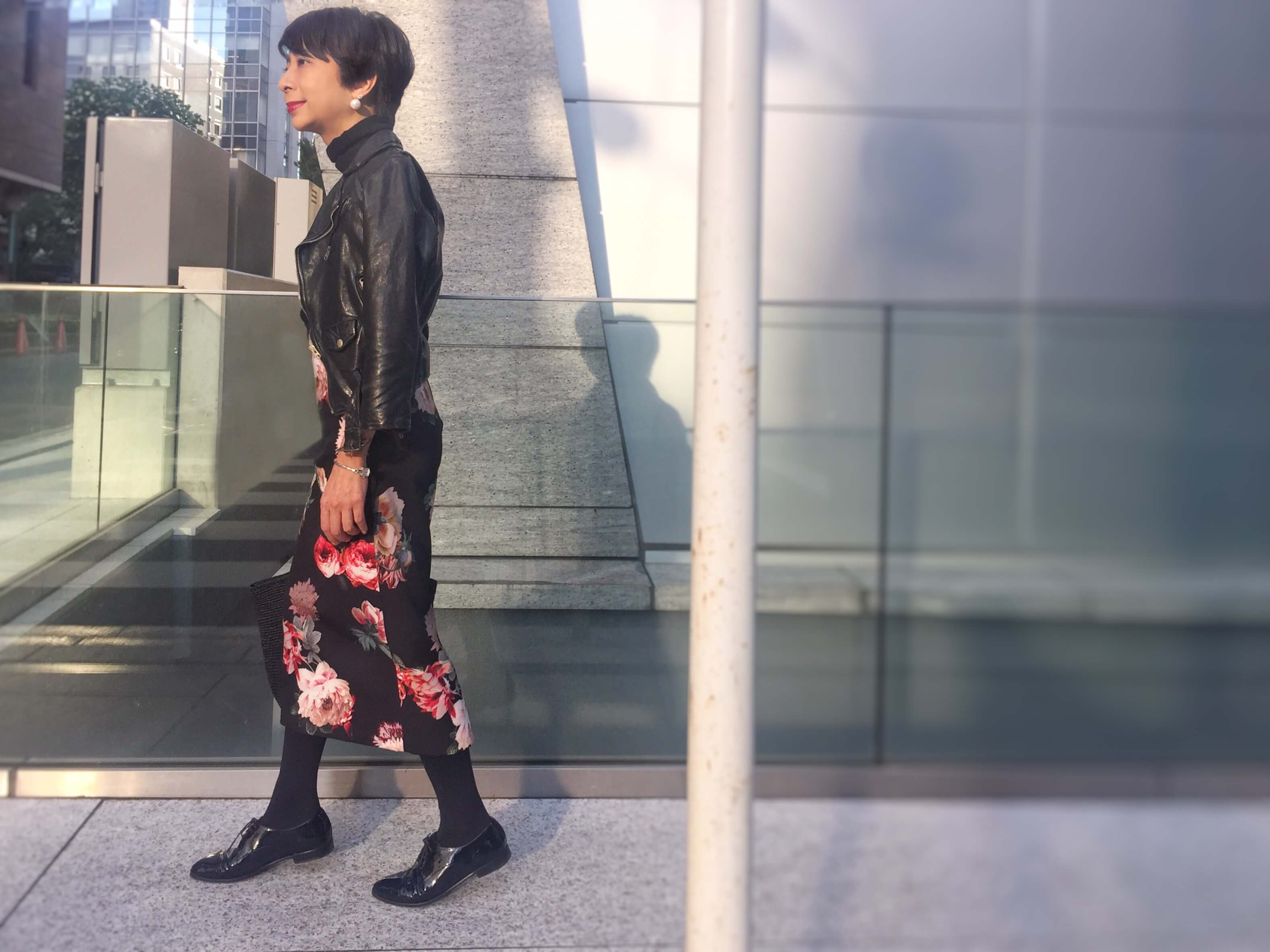 【4】ライダース×ロングスカートは好相性