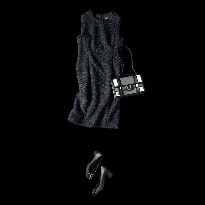 【6】黒ワンピース×バッグ