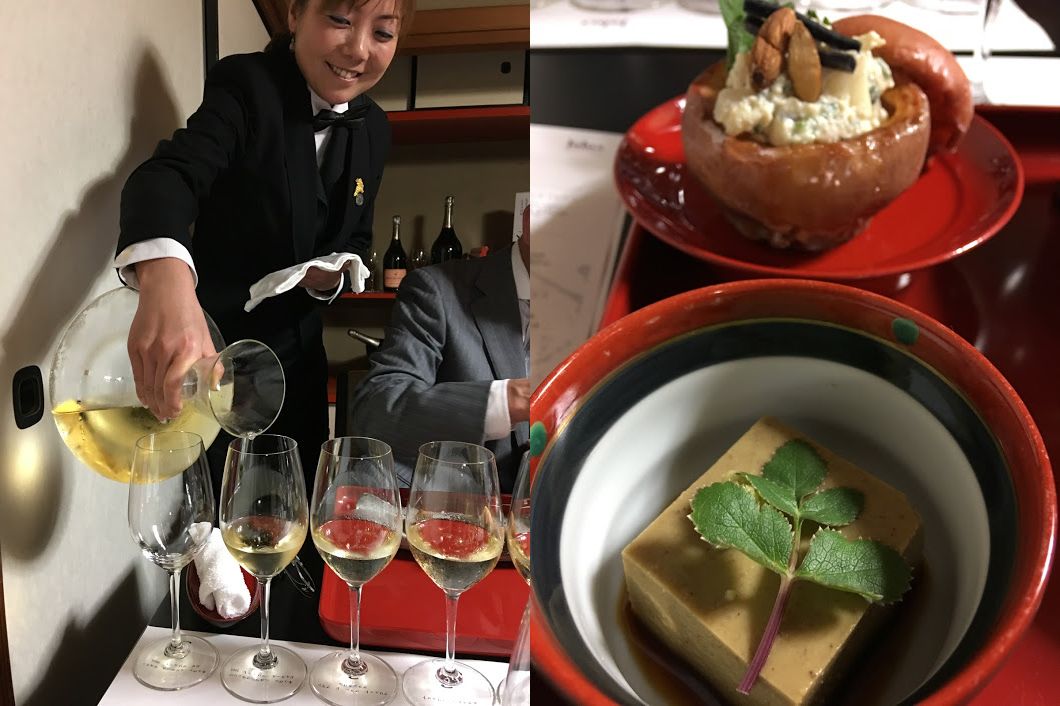 シャンパーニュをデキャンタしてサーブ! ミシュランで星を取っている「阿じろ」の料理は精進料理のイメージを覆す旨みの濃い味わい。