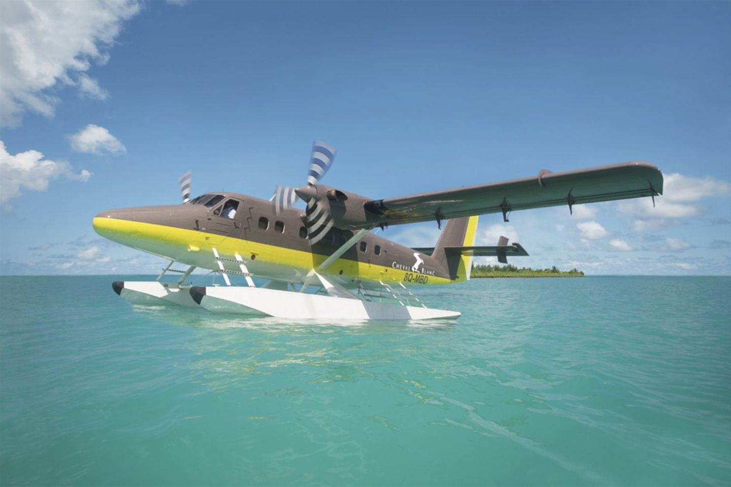 リゾートのテーマカラーにカスタムメイドされた水上飛行機