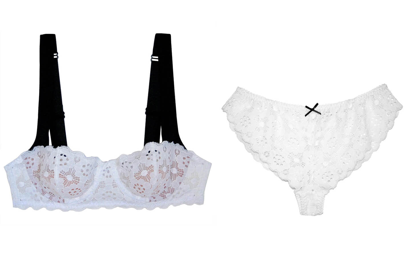 CROCHET LACE BALCONETTE BRA $128、CROCHET LACE CHEEKY $65