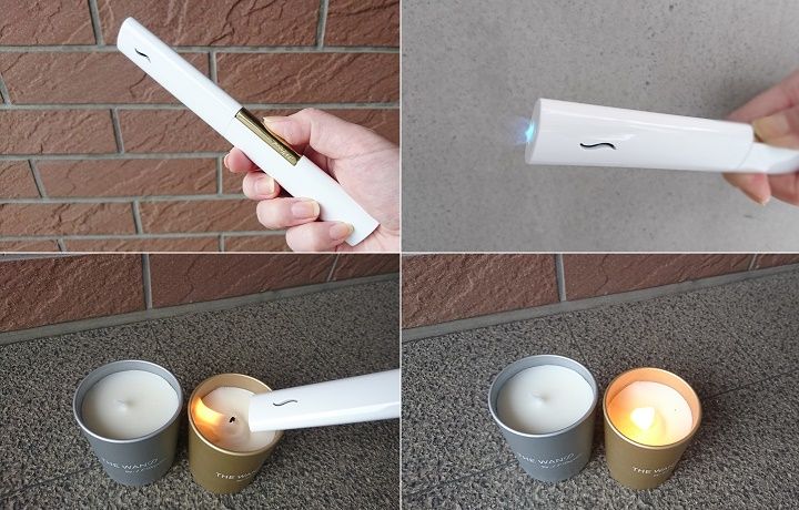 中央のロゴ入り部分が着火ボタン。静かに立ち上がる青い炎がクール。ガスは別売のガスリフィルで底面部分から簡単に充填できます。