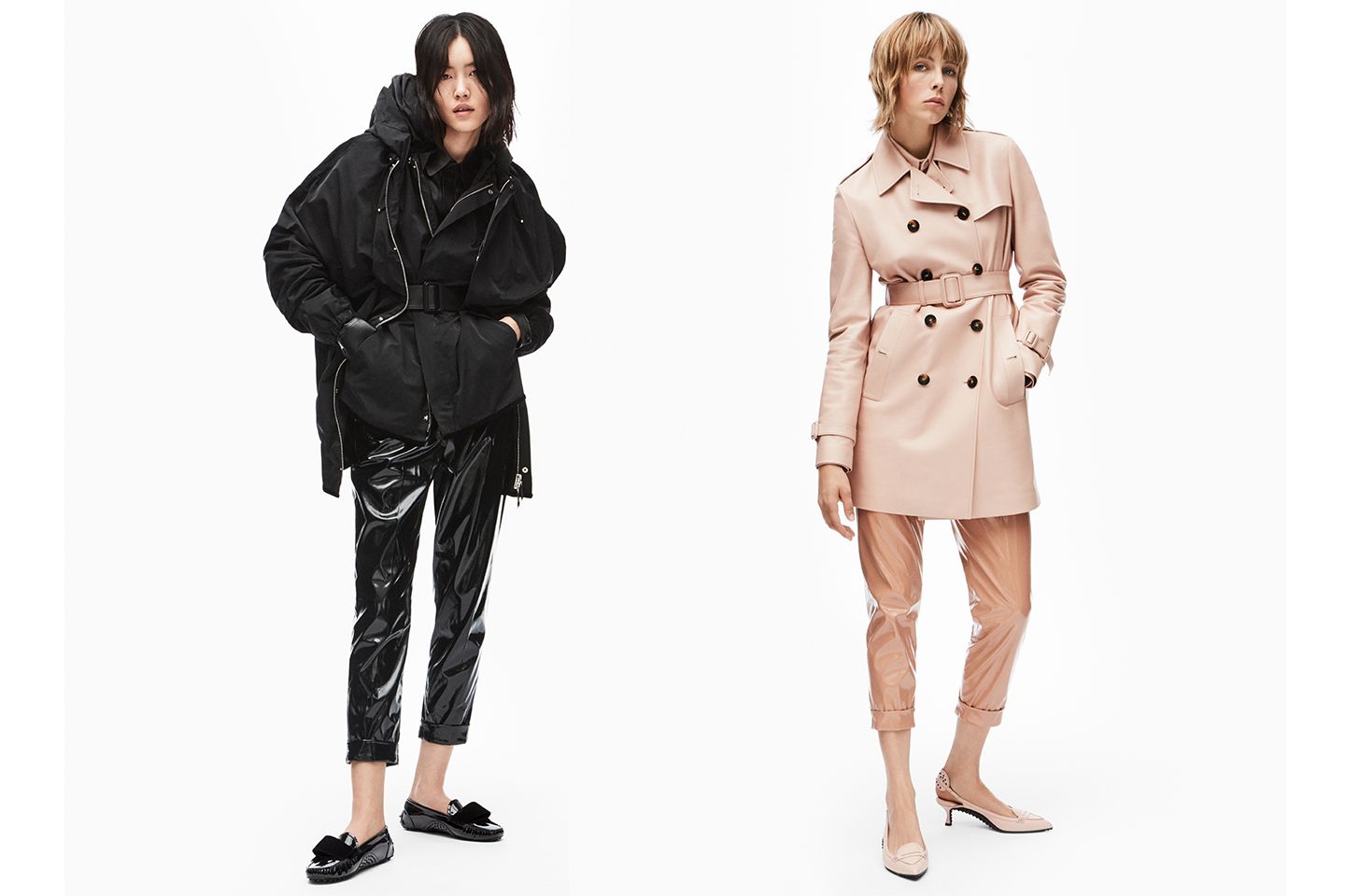 写真左/ジャケット¥253,000・シューズ「ゴンミーニ」¥76,000、写真右/レザーコート¥929,000・シューズ 参考商品