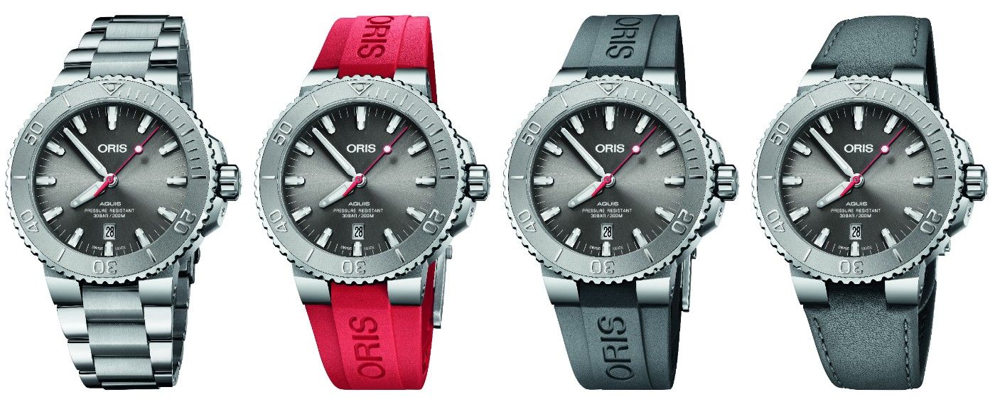 SPEC ●ムーブメント:Oris733 ●ケース:マルチピースステンレススティール ●風防:サファイアクリスタルガラス(両面ドーム型、内面反射防止コーティング)●防水:30気圧防水(300m)●ブレスレット/ストラップ:マルチピースステンレススティールブレスレット(フォールディングクラスプ)、グレーかレッドのラバーストラップ(フォールディングクラスプ)、またはグレーレザーストラップ(フォールディングクラスプ)●ケース径:43.5mm ブレスレットタイプ ¥240,000、レザーストラップ・ラバーストラップタイプ ¥234,000