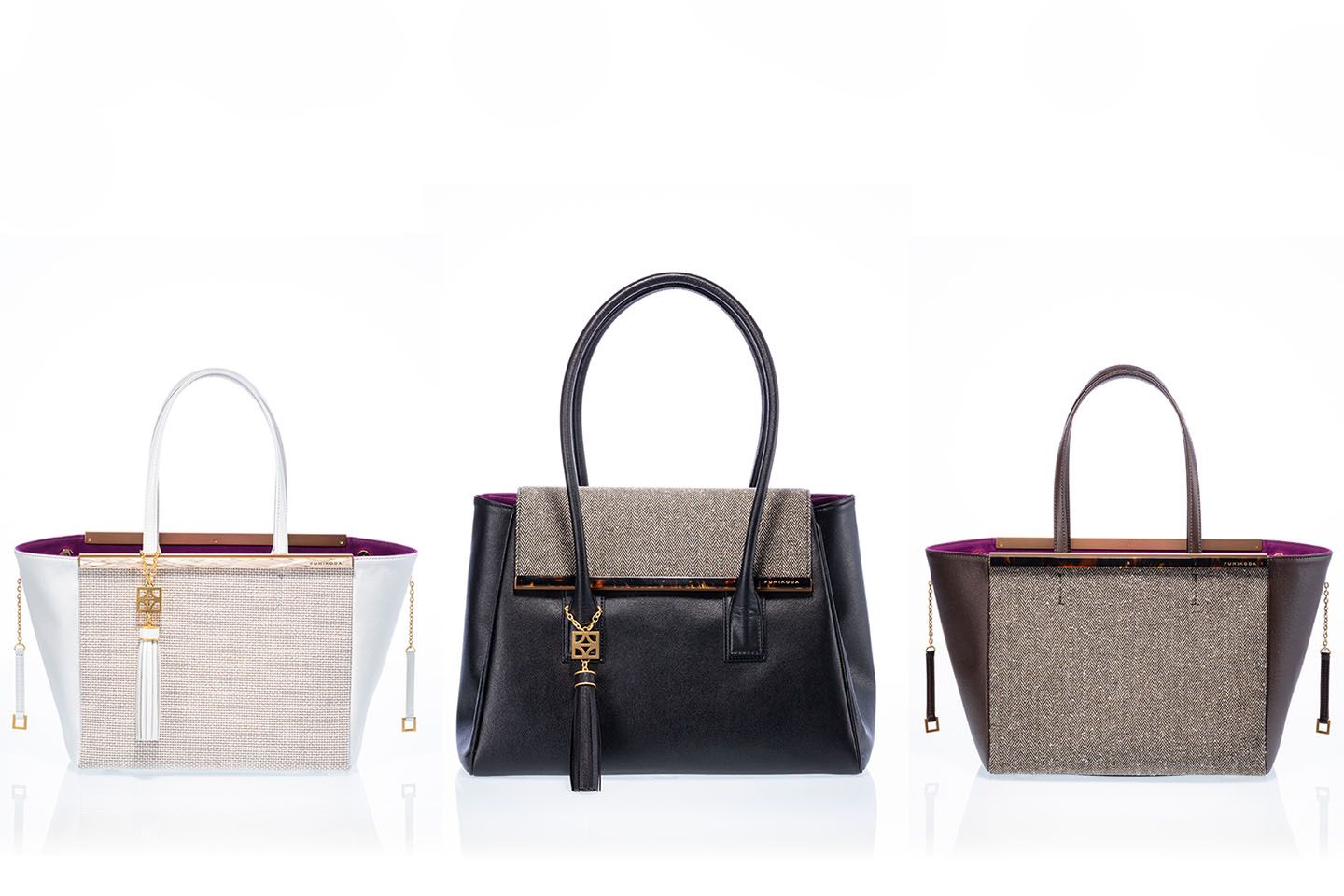左から/「GINAⅡ」¥68,000・「ARIANNA」¥128,000・「GINAⅡ」¥68,000(税抜)※タッセル別売り
