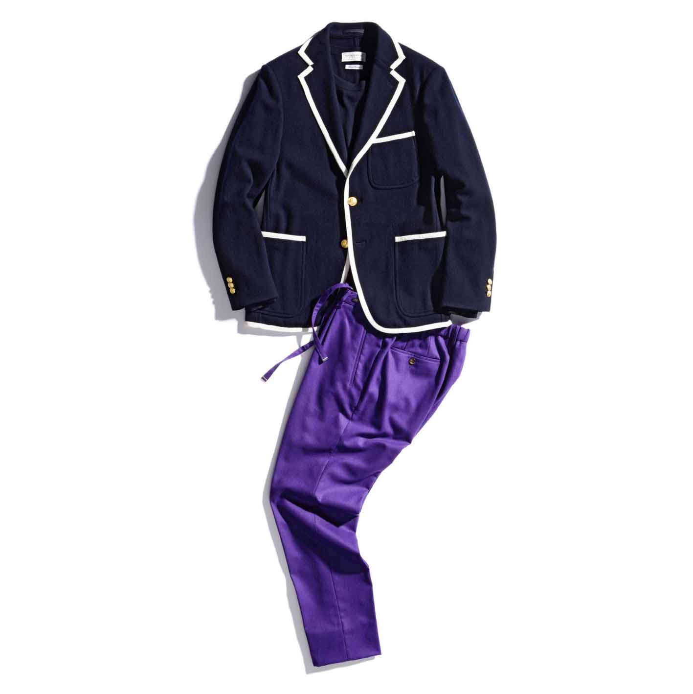 ジャケット¥57,000〈トゥモローランド〉・ニット¥17,000〈トゥモローランド〉・パンツ¥41,000〈PT01〉(すべてトゥモローランド)