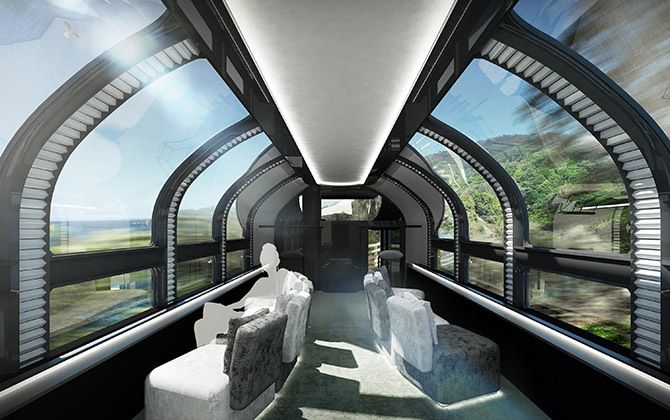 大自然を空間いっぱいに感じられる展望車 ©JR西日本