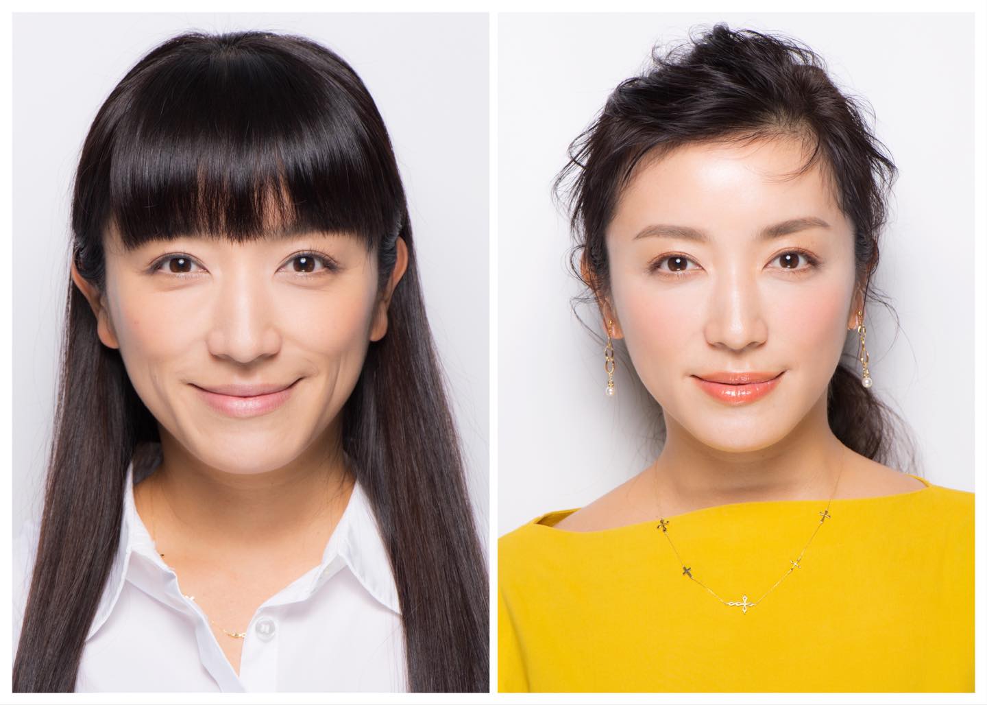 色みがなく目元の印象がやや弱いセルフメイクから、オ華やぎと強さのあるオレンジを効かせた長井メイクへ。