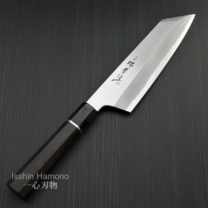 「包丁 剣型三徳 195mm 青二鋼 焔 黒檀柄 堺孝行 土井逸夫作 プレミアムシリーズ」(青木刃物製作所)