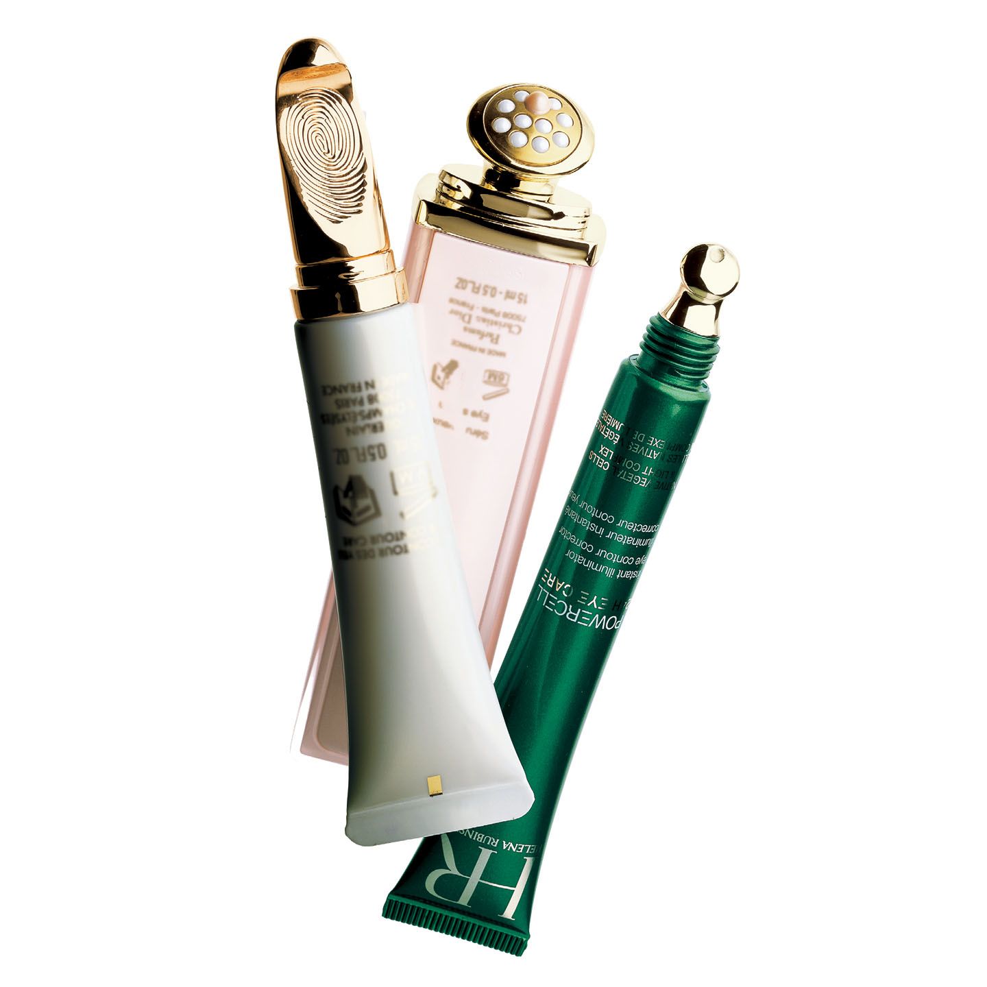 左から/■1:ゲラン アベイユ ロイヤル アイ スカルプト セロム 15ml ¥13,300、■2:パルファン・クリスチャン・ディオール プレステージ セラム ド ローズ ユー 15ml ¥21,000、■3:ヘレナ ルビンスタイン P.C. アイ アドバンスド 15ml ¥10,000