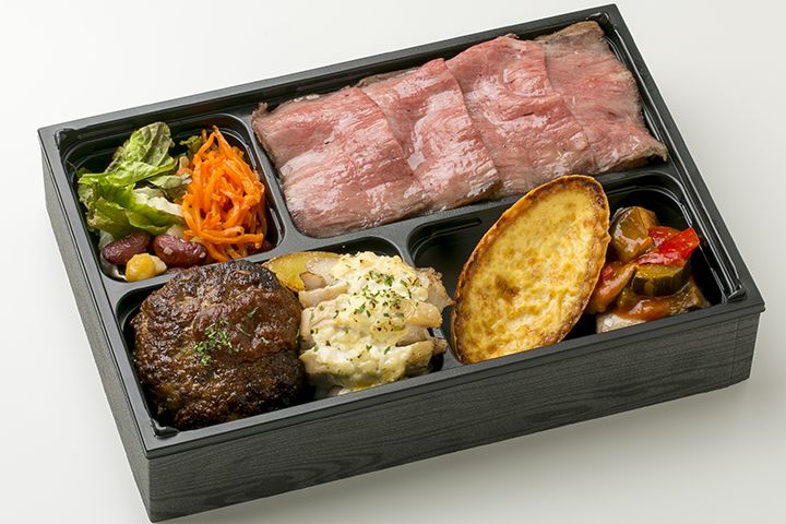 「黒毛和牛トモサンカクのローストビーフ丼フルコース弁当」¥2,500