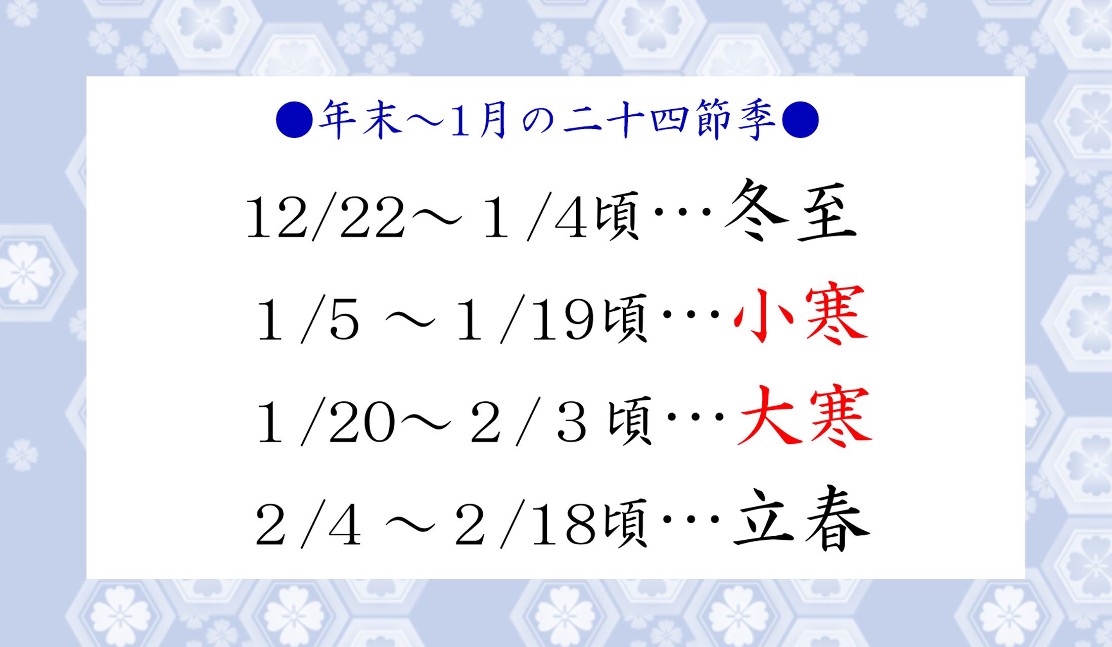 「小寒」「大寒」…答えを見ると納得!ですね。