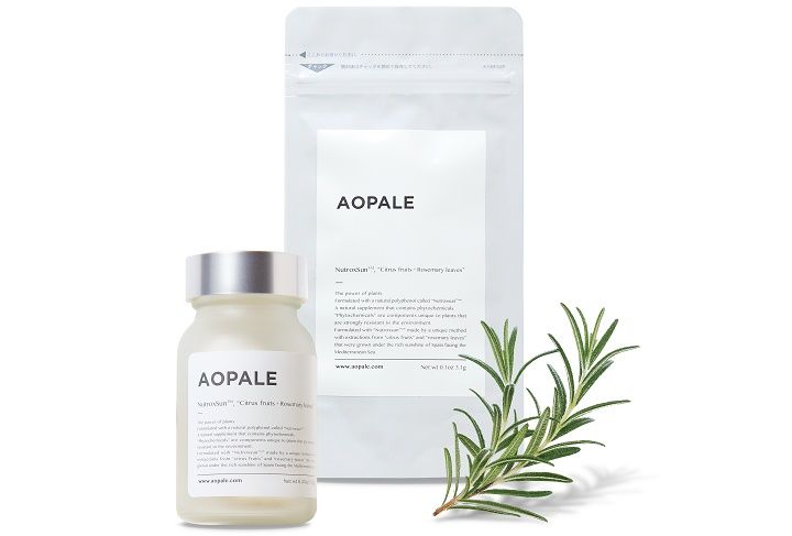 写真左から:「AOPALE(アオパレ)」ボトルタイプ 内容量13.5g(450mg×30カプセル)9,800円/パウチタイプ 内容量3.1g(450mg×7カプセル)¥2,500