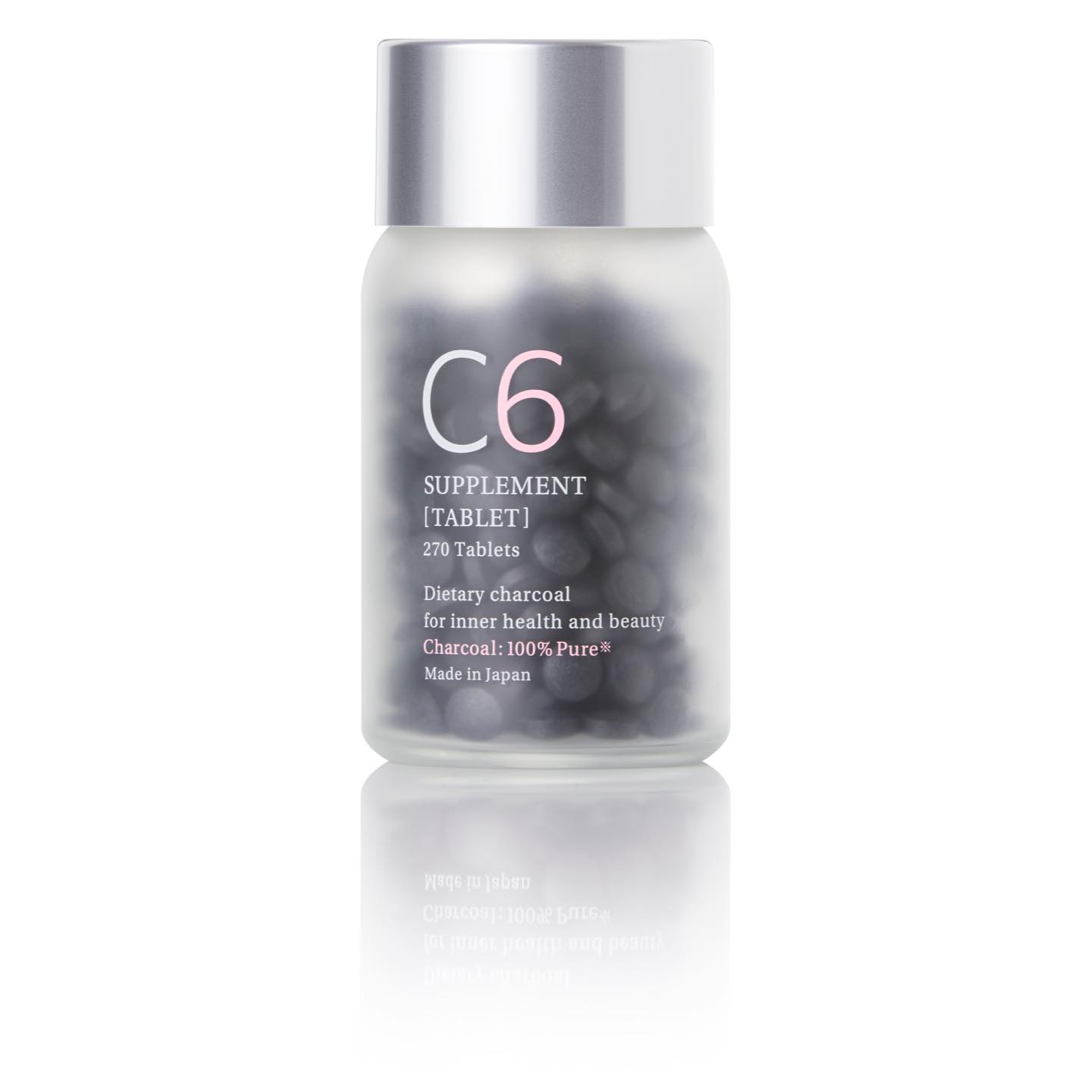 C6サプリメント(錠剤タイプ)54g(270粒)¥14,000 *1錠あたり純炭70mg配合。1日6~9条を目安に摂取がおすすめ。