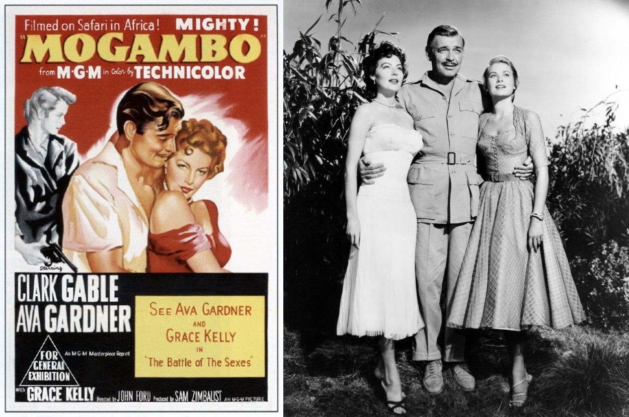 左/1953年公開の映画「モガンボ」の映画ポスター。エヴァ・ガードナーとクラーク・ゲーブルの衣装にも注目だ。写真:Everett Collection/アフロ