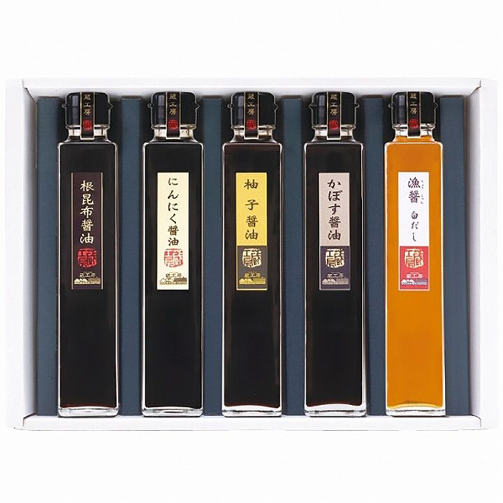 和風な「蔵工房 蔵からの贈り物(香味醤油詰合せ)」(二反田醤油店)
