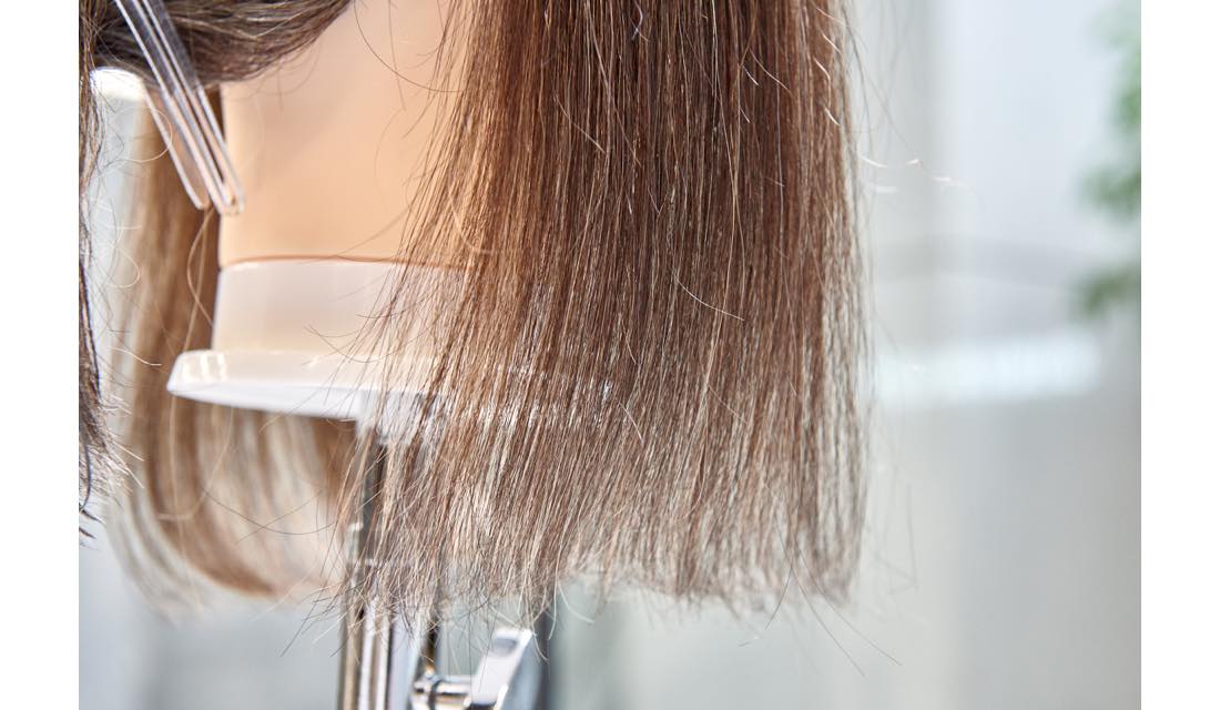 【写真D】ヘアマニキュアのみを塗布した髪。毛先に行くにしたがい、より白髪の浮きが目立ってしまう