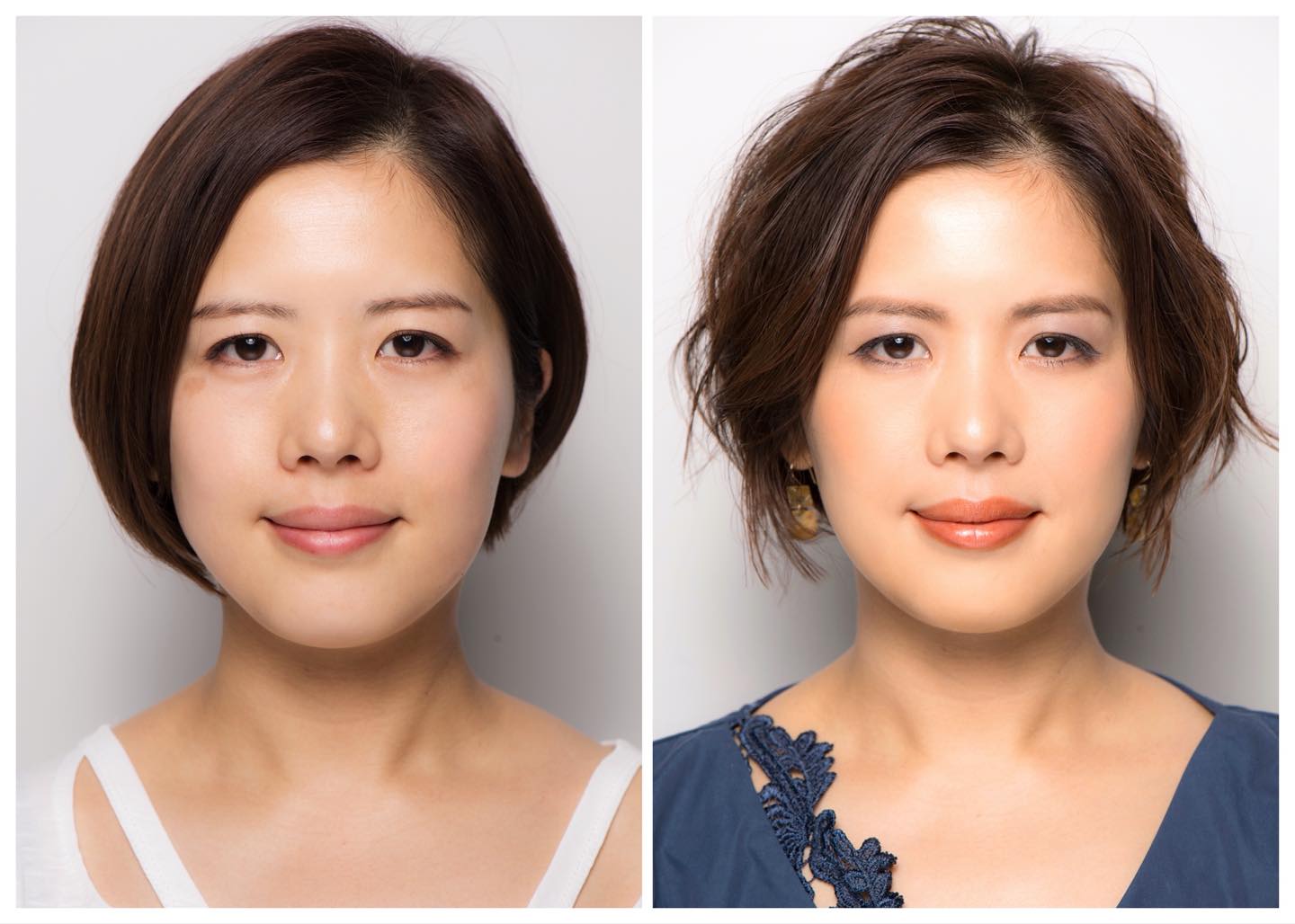 腫れぼったいまぶたが目立つセルフメイクから、目力のあるスッキリとした印象の長井メイクへ。