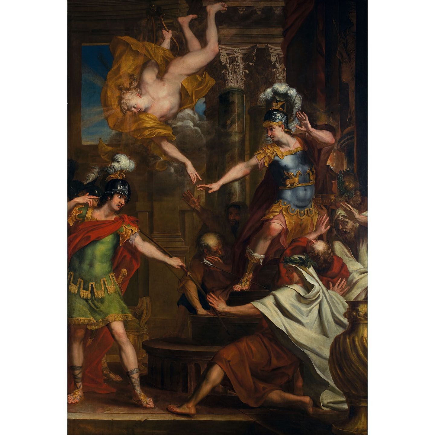 『Paris and Apollo kill Achilles, hitting him with an arrow in his heel(パリスとアポロが、アキレスの踵に矢を向け命を狙う)』