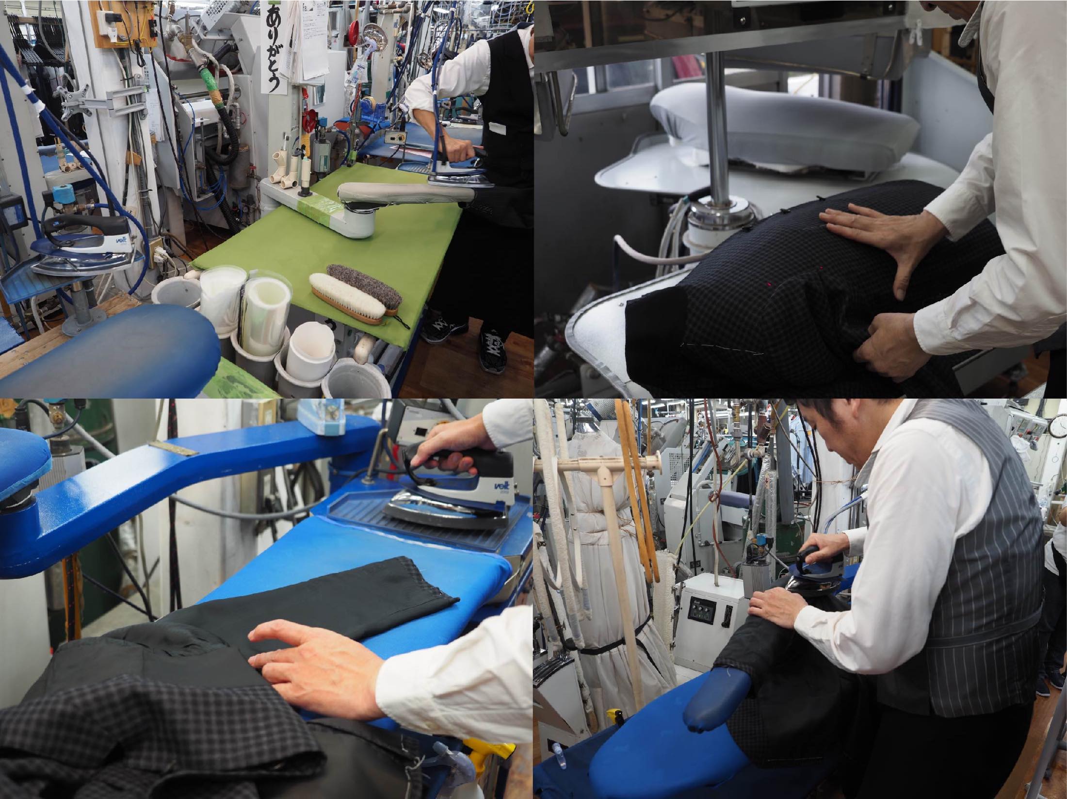 多くの工程をふむ仕上げの様子。自動車メーカーの生産ラインのように各部位ごとにプレスしていく。