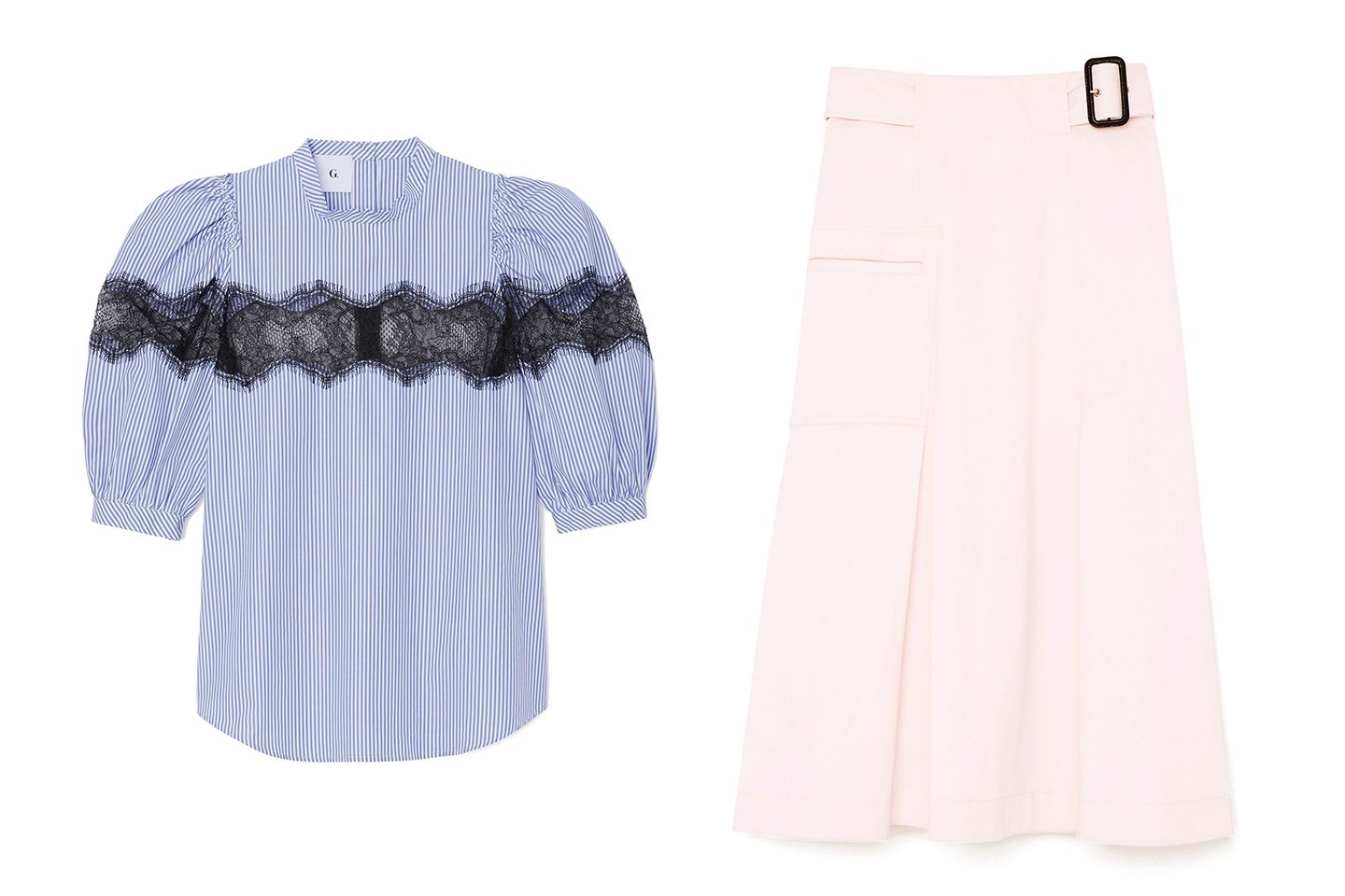「G.Label」のファッションアイテム ブラウス¥61,884・スカート¥70,416(税抜)