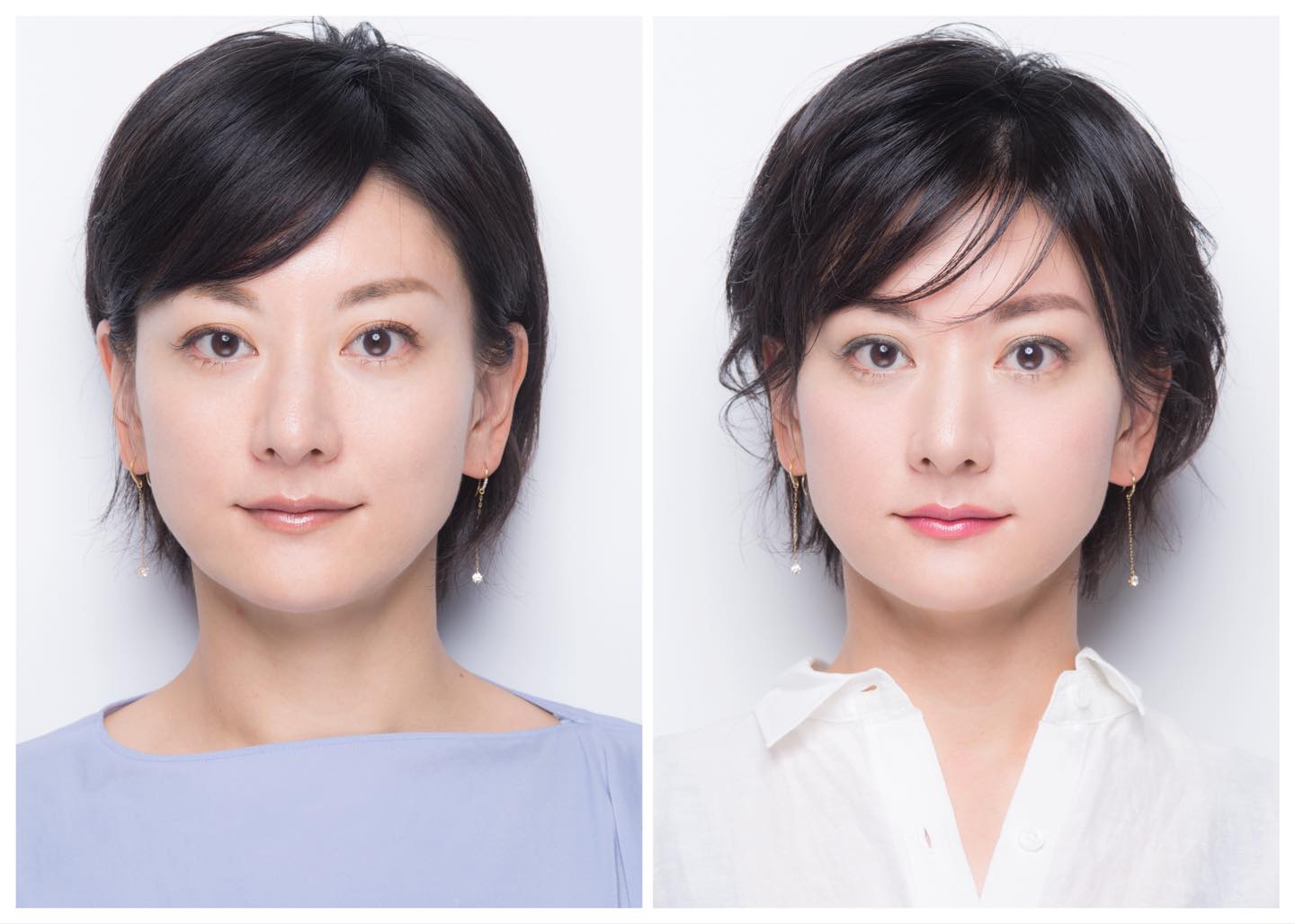 はっきりした顔立ちを上品に見せるナチュラルメイクが定番。毛穴が気になる部分にファンデーションを重ね塗りしているため、ベースメイクのムラが目立っています。