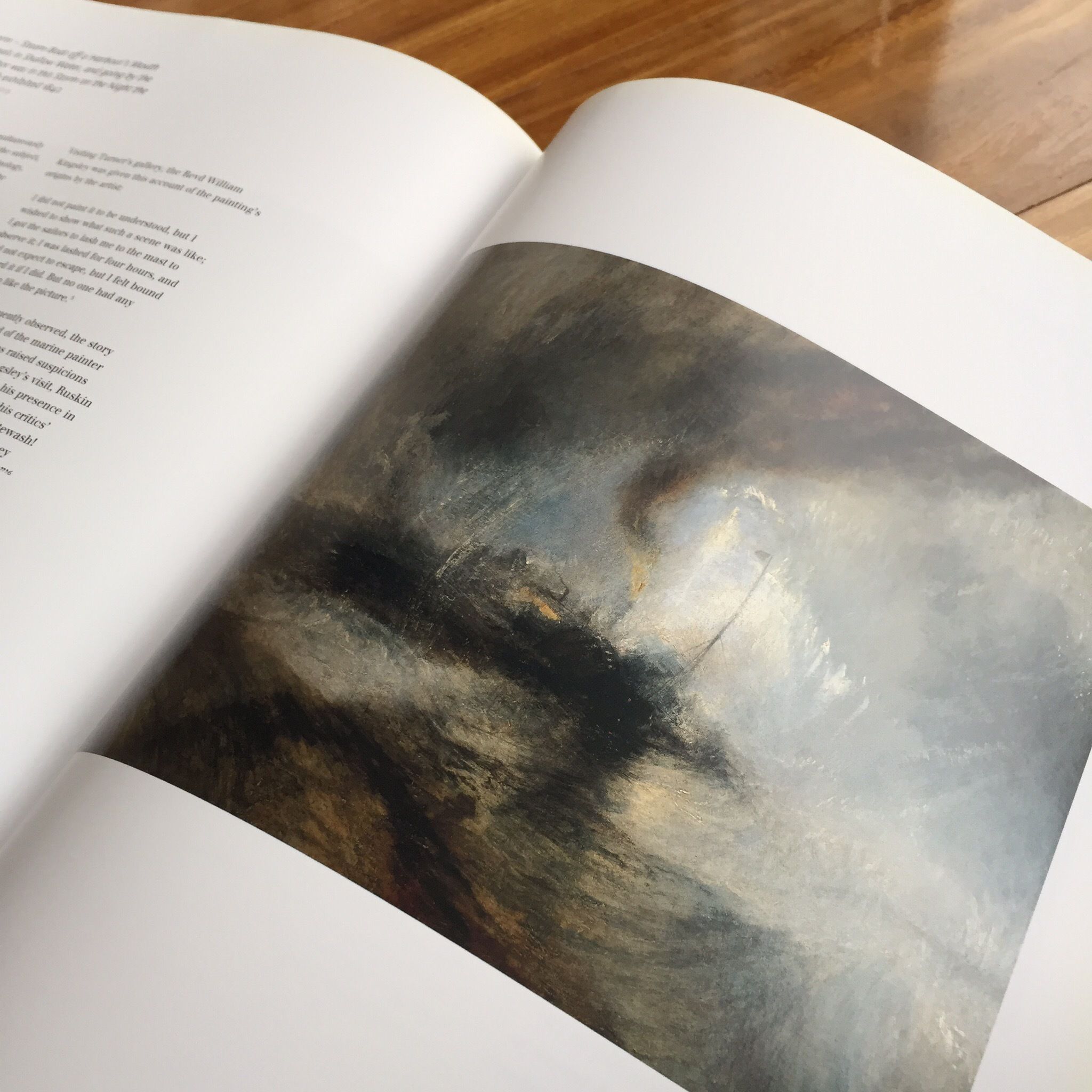 テート・ブリテンでのターナー展図録より、『Snow Storm - Steam-Boat off a Harbour's Mouth』の解説ページ