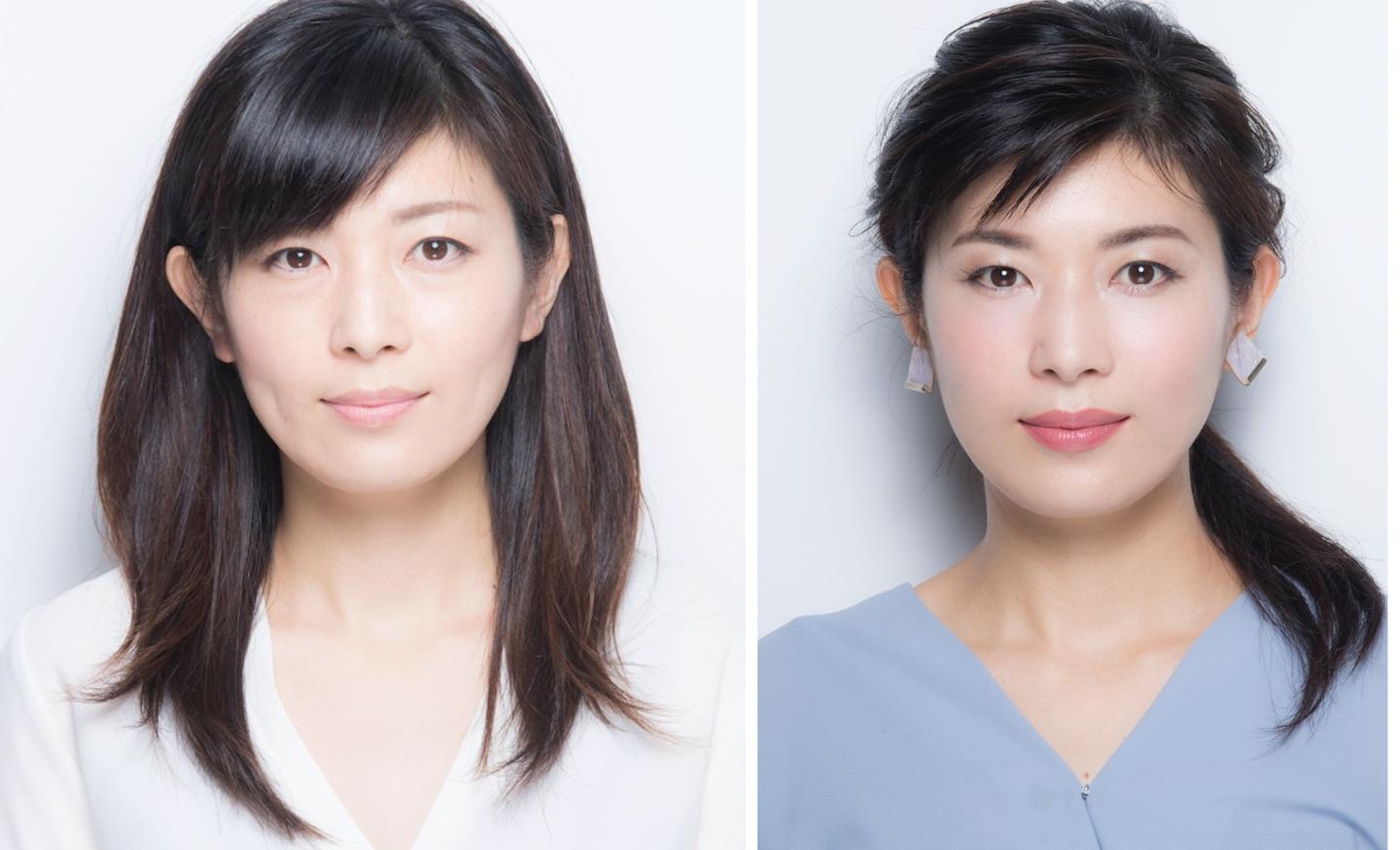 平坦な印象のナチュラルメイクから、メリハリと知的さのある華やぎメイクへ。左右対称な眉の形に仕上げることも「美人見え」には不可欠です。