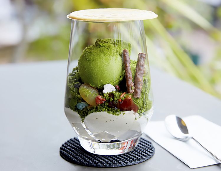 抹茶パウダーが苔っぽさを演出した『苔パフェ』900円(税込)