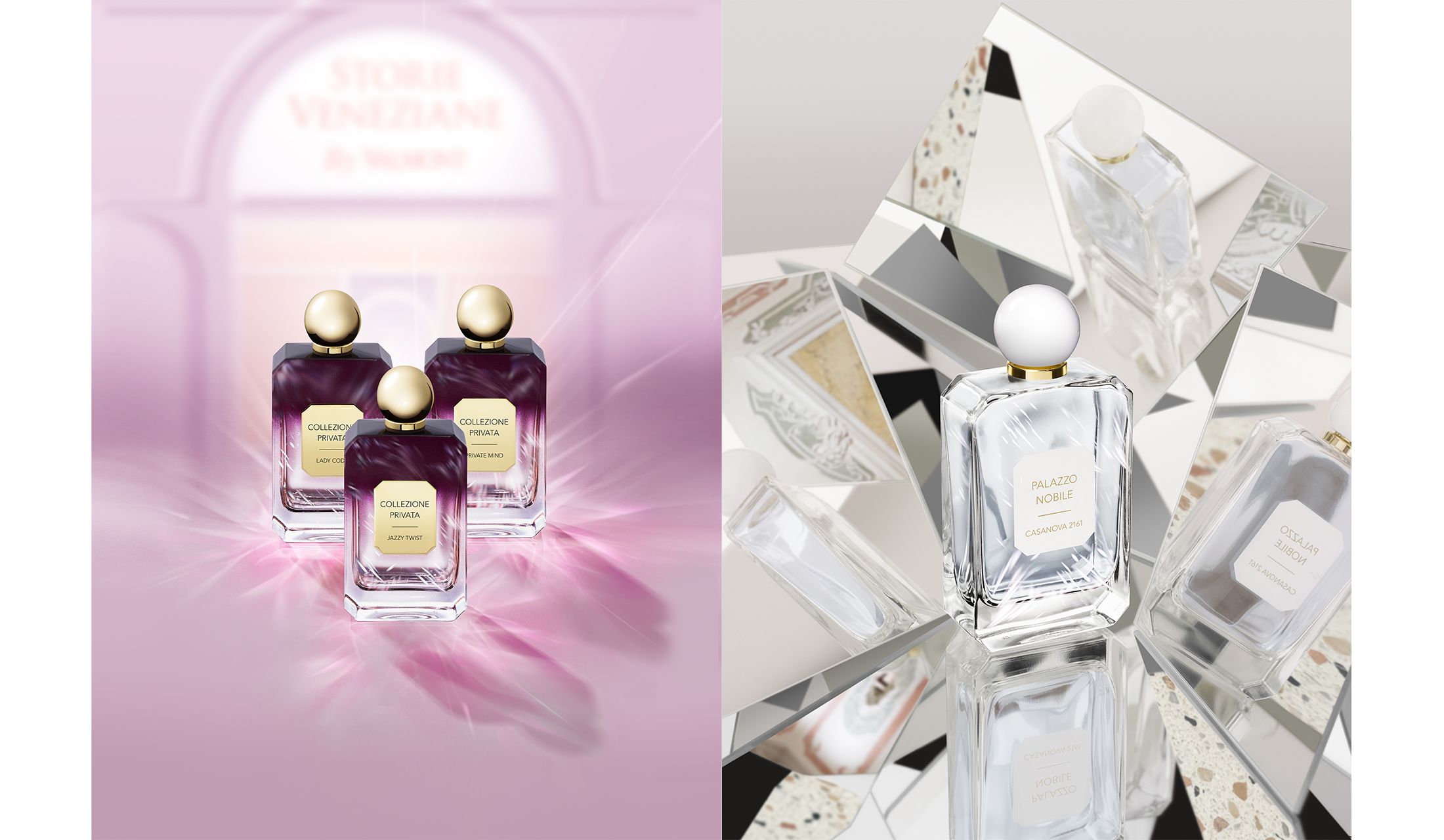 左/ヴァルモン Collezione Privara 各100ml ¥30,000 右/Palazzo Nobile 50ml ¥12,000、100ml ¥18,000 (ともに2020年2月1日発売)