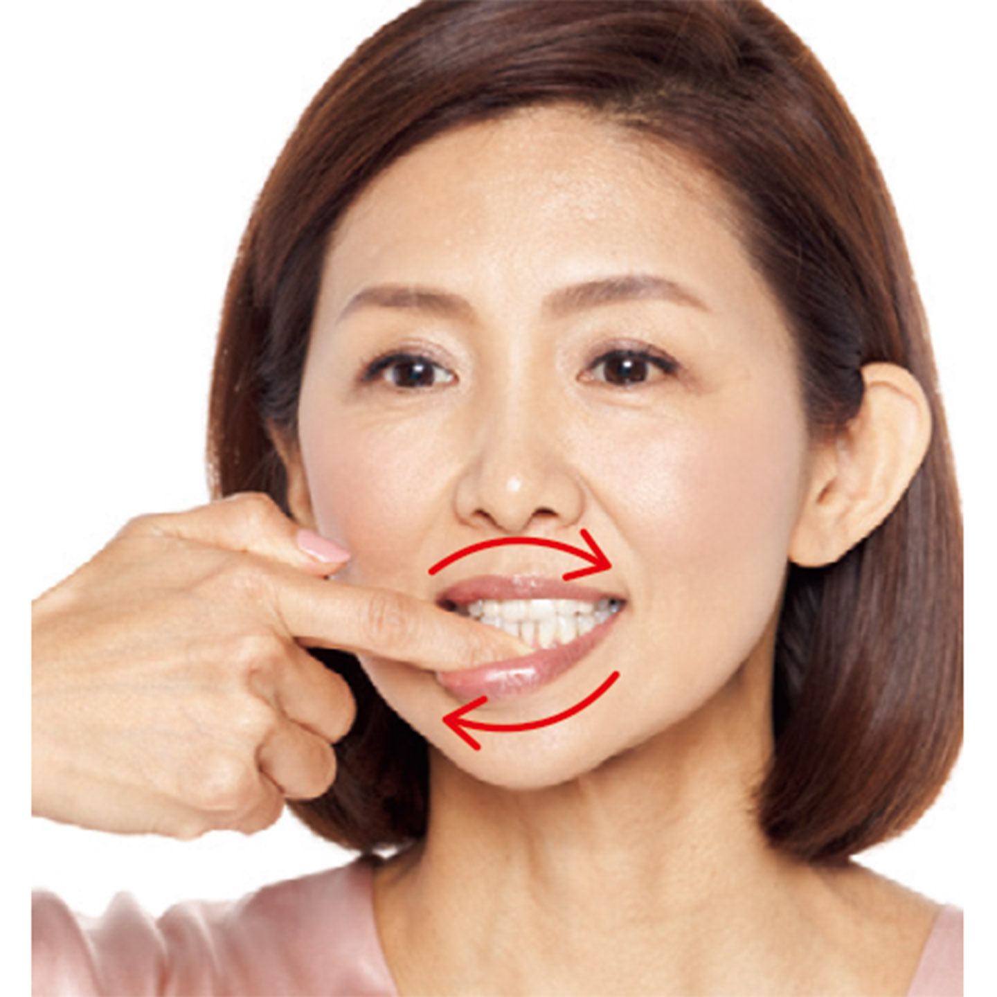 歯茎の深い溝部分を人さし指で、端から端までなぞります。力を入れず、なでる程度で十分効果的。上側も同様に行いましょう。