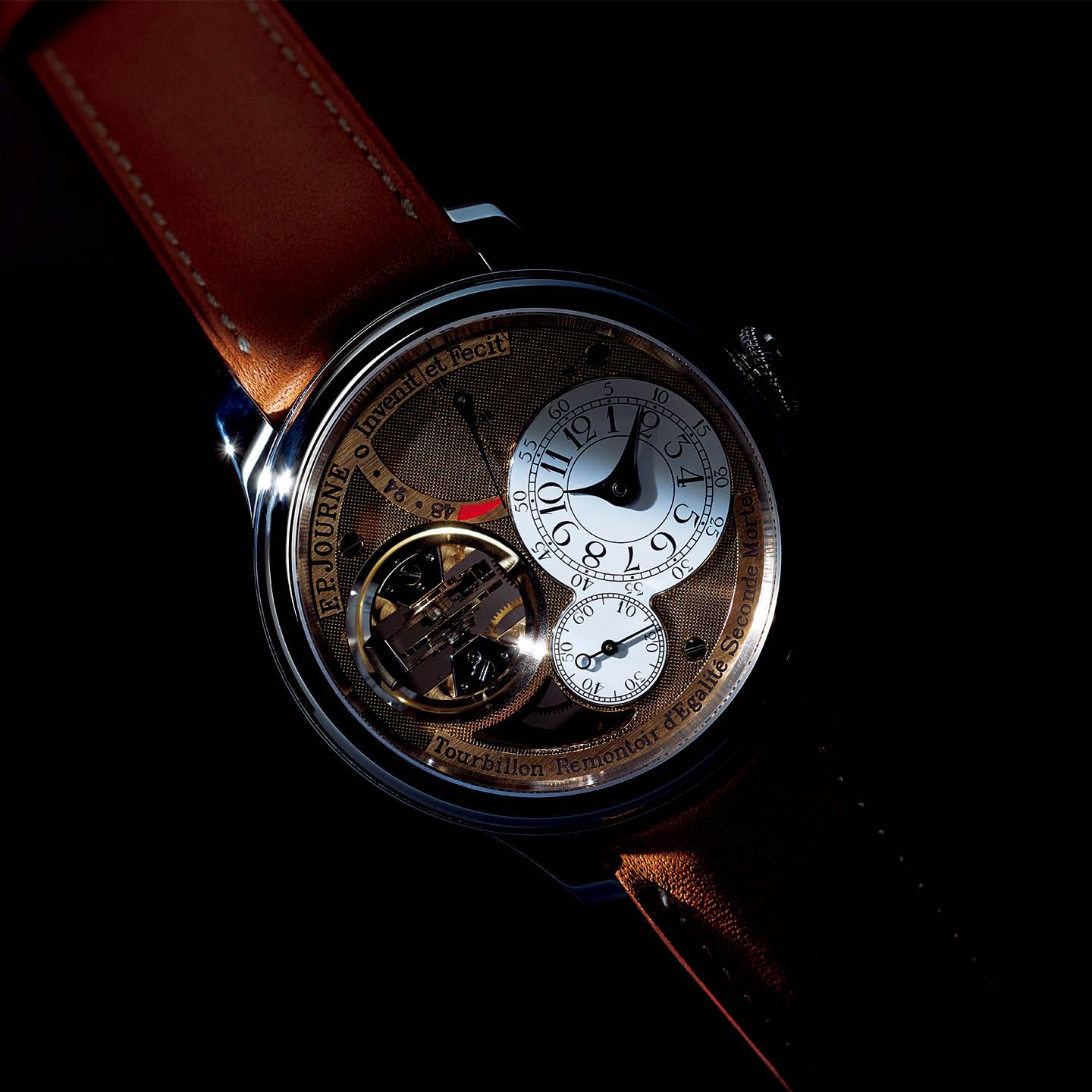 「トゥールビヨン・スヴラン・ヴァーティカル」●手巻き ●プラチナケース×カーフストラップ ●ケース径/42mm ¥27,600,000(F.P.ジュルヌ東京ブティック)