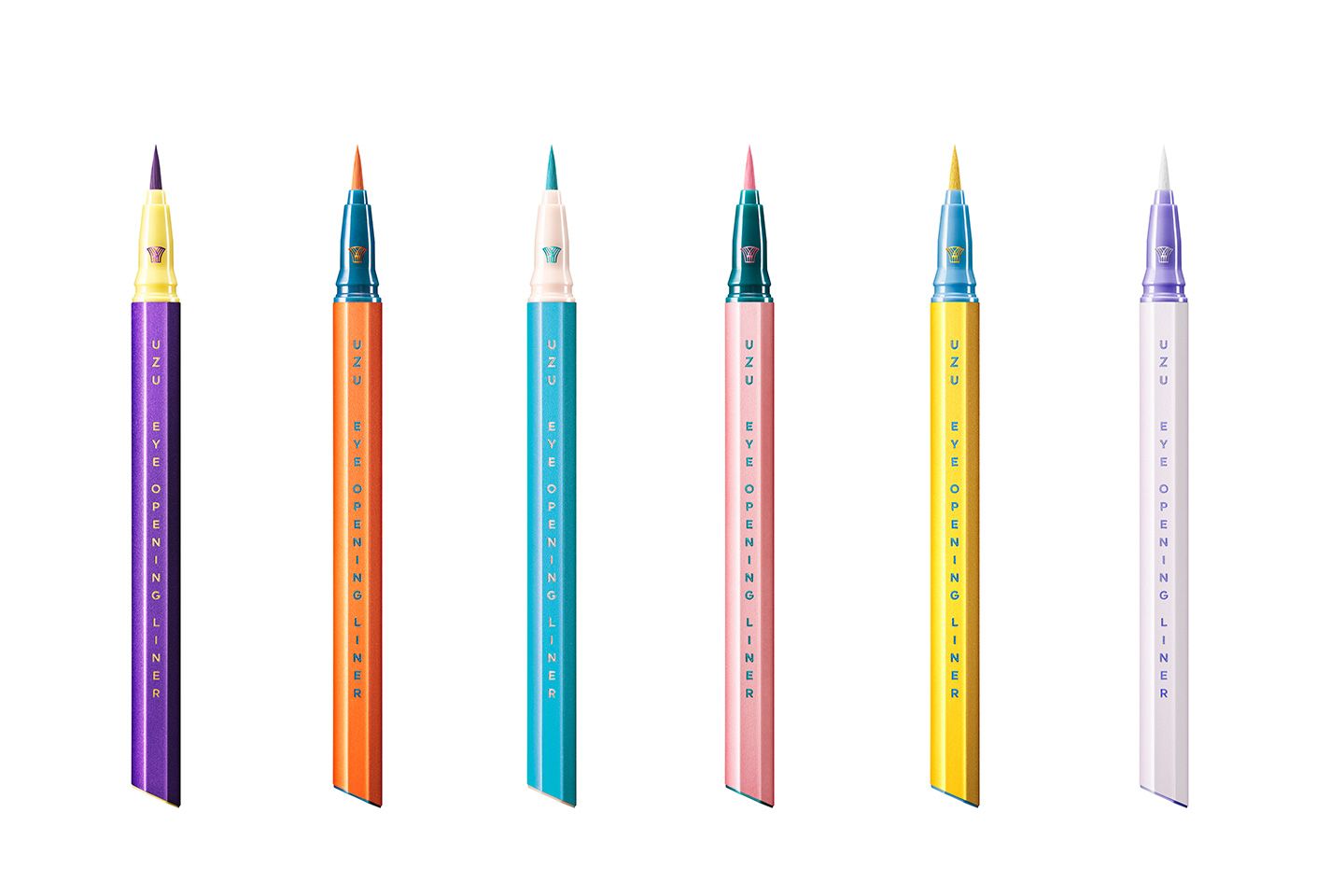 左より/ウズ アイオープニングライナー パープル、オレンジ、ライトブルー、ピンク、イエロー、ホワイト 各¥1,500