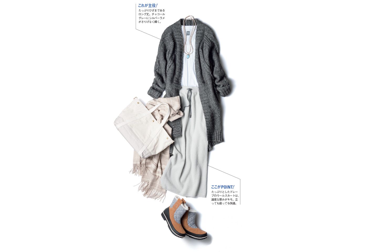 edit & co.のトートバッグ×カーディガン×スカート