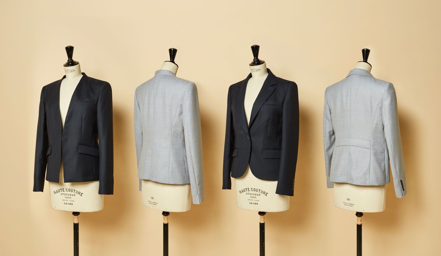 ネイビーとライトグレーの2色展開。ファーストジャケット(ノーカラー) ¥76,000・ファーストジャケット(テーラード) ¥79,000(ポール・スチュアート)