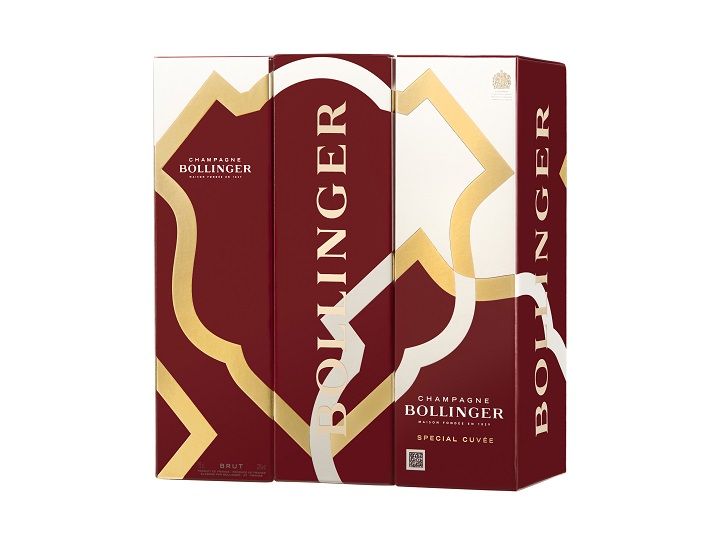 限定ギフトボックスを3個並べると、BOLLINGERの紋章を形づくられるというサプライズも…!