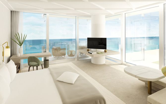 フォーシーズンズホテル アット ザ サーフクラブ(Four Seasons Hotel at The Surf Clubのリビングルーム内観